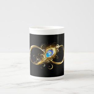 Oändlighet med Golden Peacock Feather Benporslin Mugg
