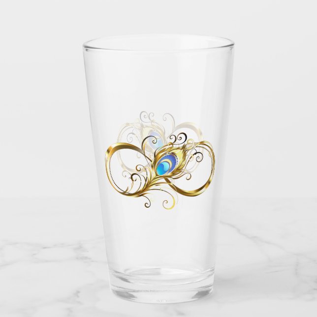 Oändlighet med Golden Peacock Feather Glaskopp (Framsida)