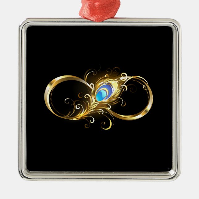 Oändlighet med Golden Peacock Feather Julgransprydnad Metall (Framsidan)