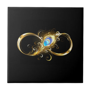 Oändlighet med Golden Peacock Feather Kakelplatta