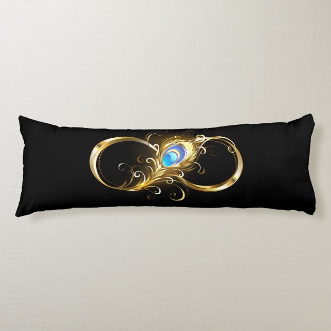 Oändlighet med Golden Peacock Feather Kroppskudde (Framsidan)