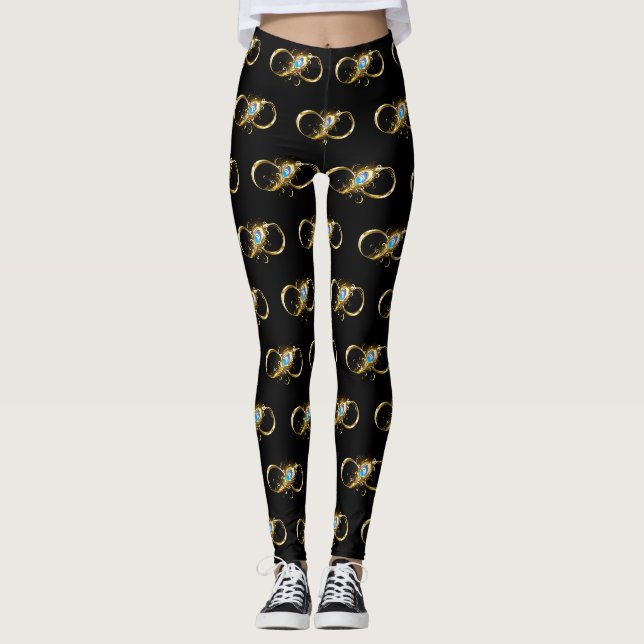 Oändlighet med Golden Peacock Feather Leggings (Framsida)