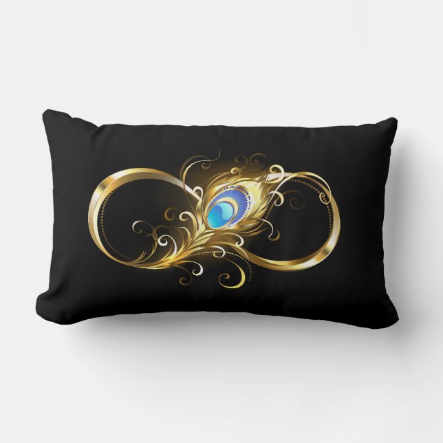 Oändlighet med Golden Peacock Feather Lumbarkudde (Framsida)