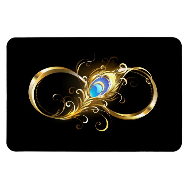 Oändlighet med Golden Peacock Feather Magnet (Horisontell)