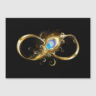 Oändlighet med Golden Peacock Feather Magnetisk Inbjudningskort