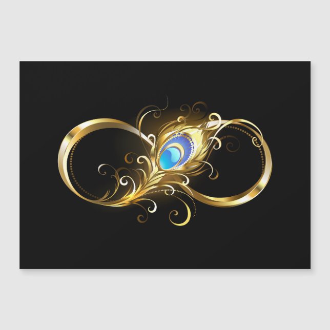 Oändlighet med Golden Peacock Feather Magnetisk Inbjudningskort (Framsida)