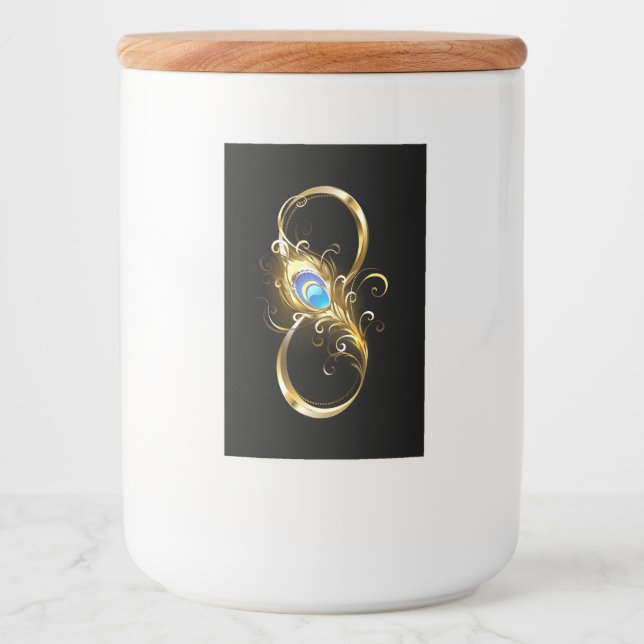 Oändlighet med Golden Peacock Feather Mat Etikett (Framsida)