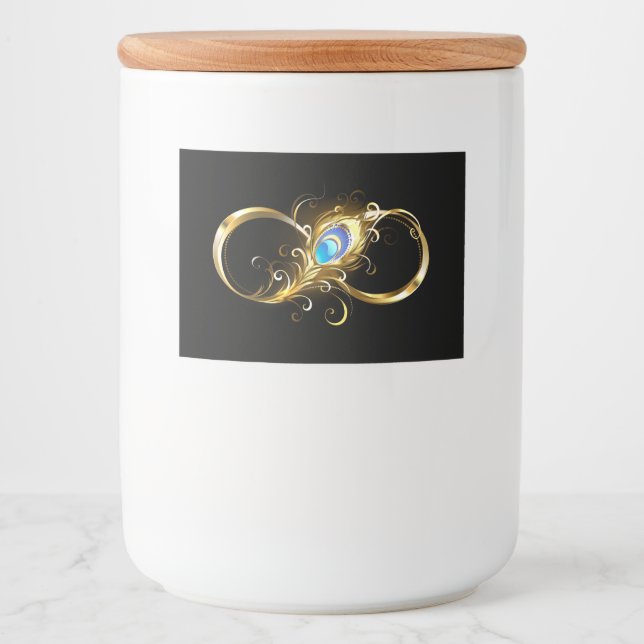 Oändlighet med Golden Peacock Feather Mat Etiketter (Framsida)