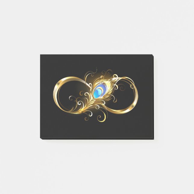 Oändlighet med Golden Peacock Feather Post-it Block (Framsida)