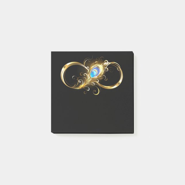 Oändlighet med Golden Peacock Feather Post-it Block (Framsida)