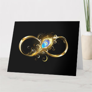 Oändlighet med Golden Peacock Feather Tack Kort