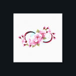Oändlighet med körsbärsblommande blommor canvastryck<br><div class="desc">Symbol för oändlighet med blommor och blad av blommande körsbärsblommor på ljus bakgrund,  målad med blå färg. Symbolen för oändlighet. Körsbärsblommor. Tatuering stil. Hanami</div>