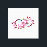 Oändlighet med körsbärsblommande blommor canvastryck<br><div class="desc">Symbol för oändlighet med blommor och blad av blommande körsbärsblommor på ljus bakgrund, målad med blå färg. Symbolen för oändlighet. Körsbärsblommor. Tatuering stil. Hanami</div>