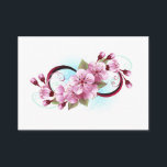 Oändlighet med körsbärsblommande blommor rabattkort<br><div class="desc">Symbol för oändlighet med blommor och blad av blommande körsbärsblommor på ljus bakgrund,  målad med blå färg. Symbolen för oändlighet. Körsbärsblommor. Tatueringsstil. Hanami</div>