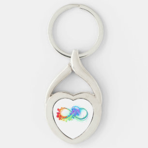 Oändlighet med regnbåge twisted heart silverfärgad nyckelring