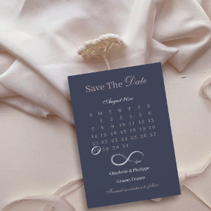 Oändlighet Navy Blush Kalender Spara Datum Bröllop Inbjudningar