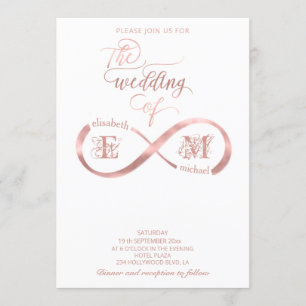 Oändlighet rose gold romantisk monogram kalligrafi inbjudningar