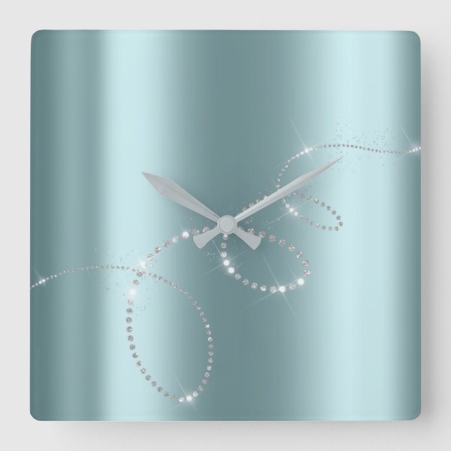 Oändlighetsdiamanter för grått Silver-blå kristall Fyrkantig Klocka (Framsida)