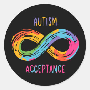 Oändlighetssymbol för autism Acceptans Färgfull re Runt Klistermärke