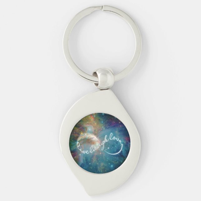 Oändlighetssymbol för fantastisk, "Live Laugh Kärl Swirl Silverfärgad Nyckelring (Framsidan)