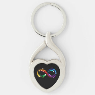 Oändlighetssymbol för regnbågs kometer twisted heart silverfärgad nyckelring