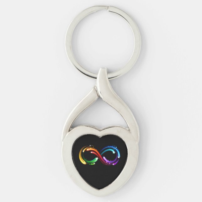 Oändlighetssymbol för regnbågs kometer twisted heart silverfärgad nyckelring (Framsidan)