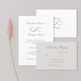 Oändlighetssymbol Guld Vit Grå bröllops-RSVP Inbjudningar