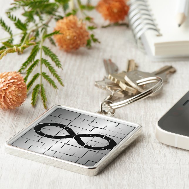 Oändlighetssymbol i Mazeabstraktdesign Fyrkantig Silverfärgad Nyckelring (Sidan)