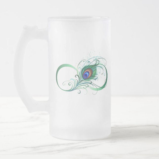 Oändlighetssymbol med Peacock Feather Frostat Ölglas (Vänster)