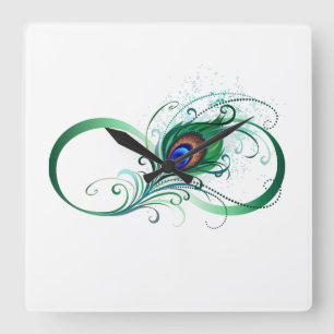Oändlighetssymbol med Peacock Feather Fyrkantig Klocka