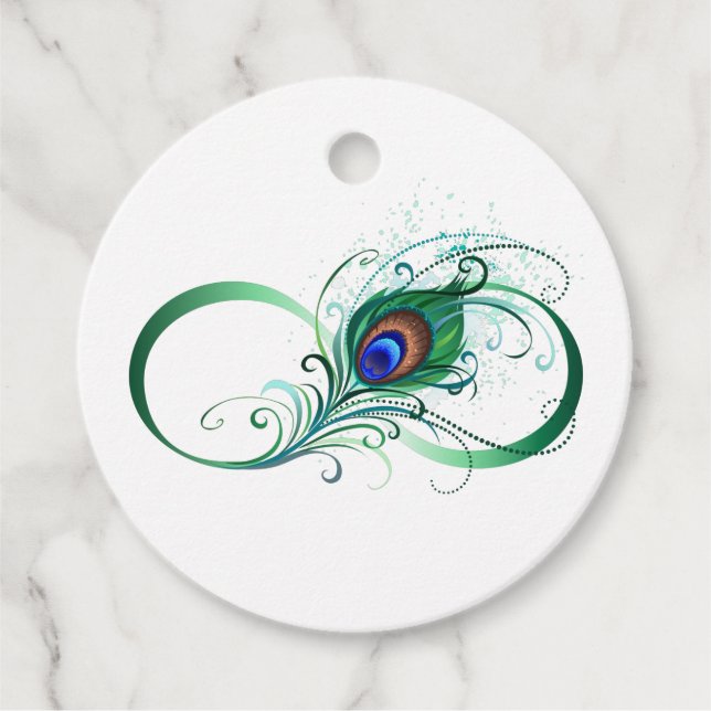 Oändlighetssymbol med Peacock Feather Gåvor Etiketter (Framsida)
