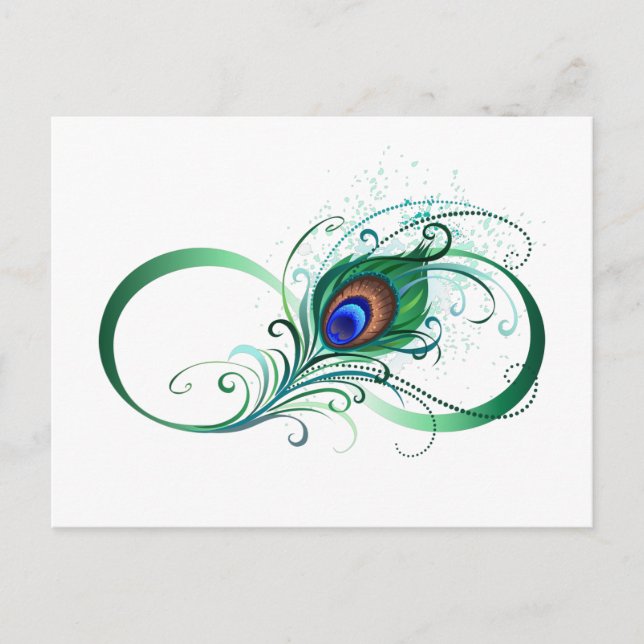 Oändlighetssymbol med Peacock Feather Inbjudan Vykort (Framsida)