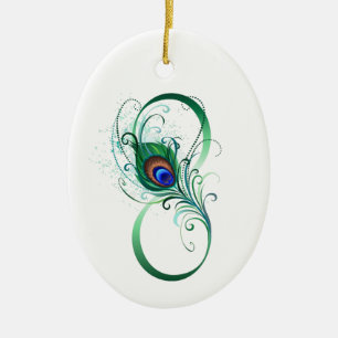 Oändlighetssymbol med Peacock Feather Julgransprydnad Keramik