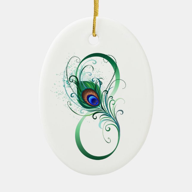 Oändlighetssymbol med Peacock Feather Julgransprydnad Keramik (Framsidan)