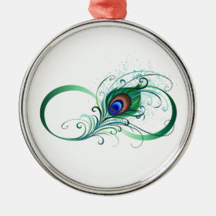Oändlighetssymbol med Peacock Feather Julgransprydnad Metall