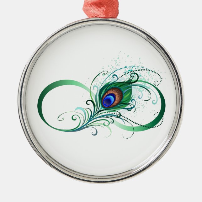 Oändlighetssymbol med Peacock Feather Julgransprydnad Metall (Framsidan)
