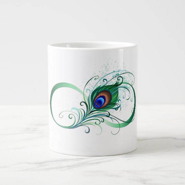 Oändlighetssymbol med Peacock Feather Jumbo Mugg (Framsidan)