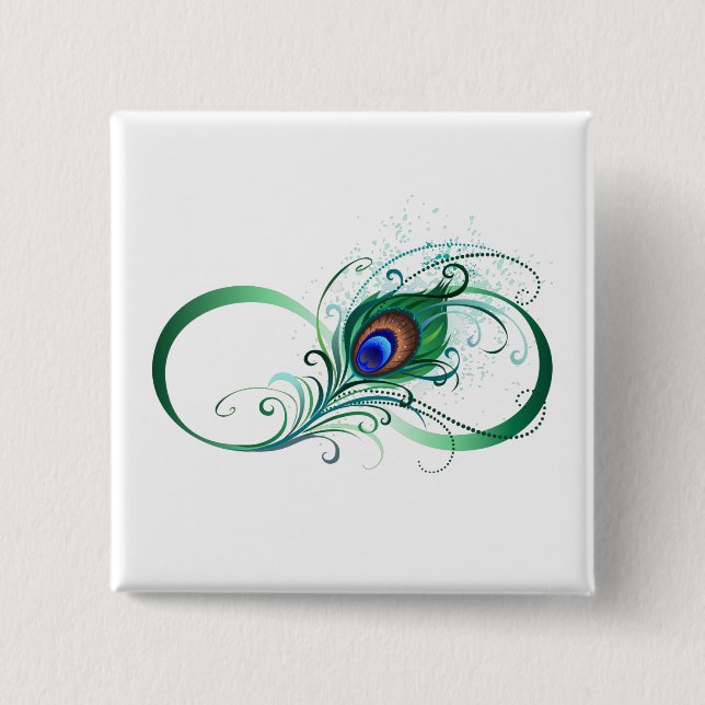 Oändlighetssymbol med Peacock Feather Knapp (Framsida)
