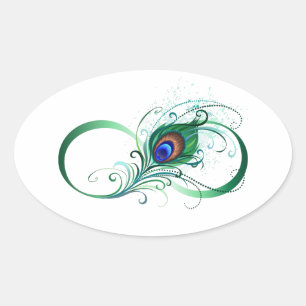 Oändlighetssymbol med Peacock Feather Ovalt Klistermärke