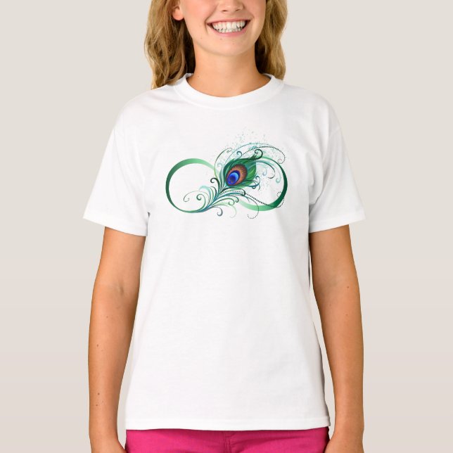 Oändlighetssymbol med Peacock Feather T Shirt (Framsida)