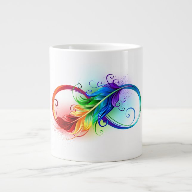 Oändlighetssymbol med regnbågsfjäder jumbo mugg (Framsidan)
