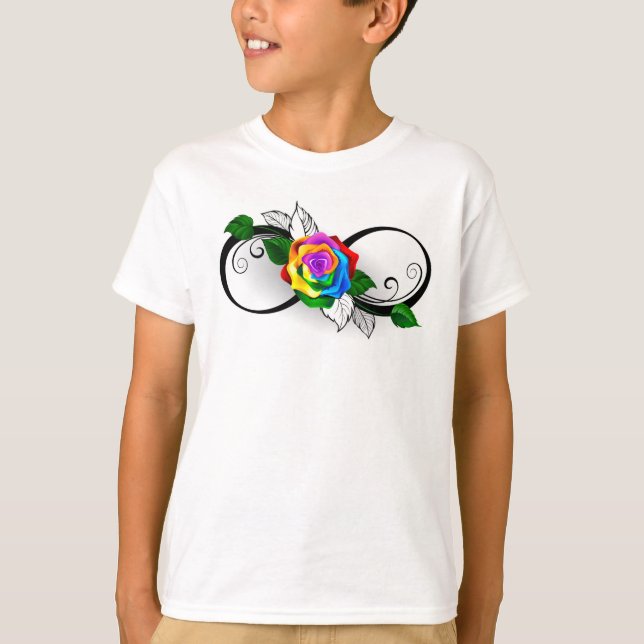 Oändlighetssymbol med regnbågsros t shirt (Framsida)
