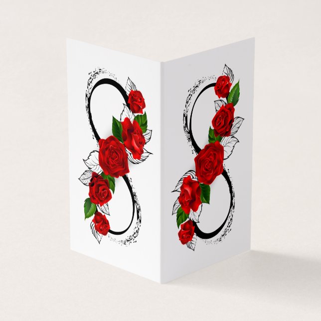 Oändlighetssymbol med Röd ros Visitkort (Utsida)