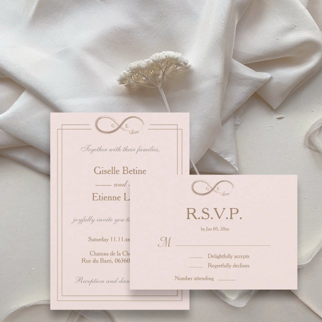 Oändlighetssymbol Monogram Blush Rosa Bröllop RSVP Inbjudningar (Skapare uppladdad)