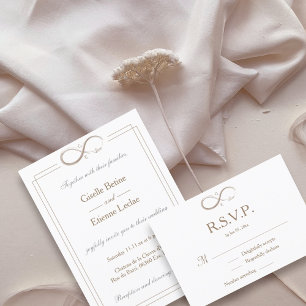 Oändlighetstecken Monogram Guld Vit Bröllop RSVP Inbjudningar