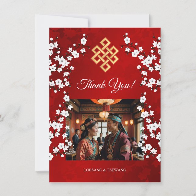 Oändligt Knot Tibetan Bröllop Tack Kort (Framsida)