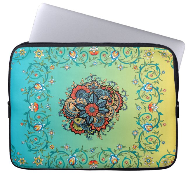 Oändligt sensorer - Grönt Mehndi Blommigt Design Laptop Fodral (Framsidan)