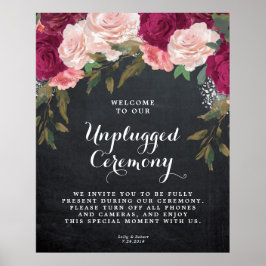 oansluten bröllop-ceremonin, burgundisk blommigt poster
