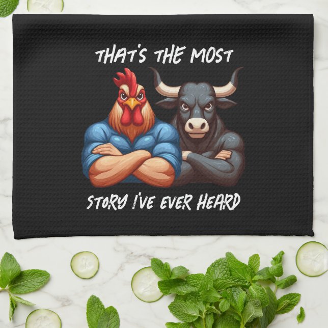 Oanvänd Tupp och OX-mappad Arm Stare Kökshandduk (Vikta)