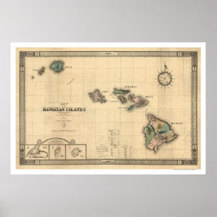 Öar av den Hawaii Giles kartan - 1876 Poster